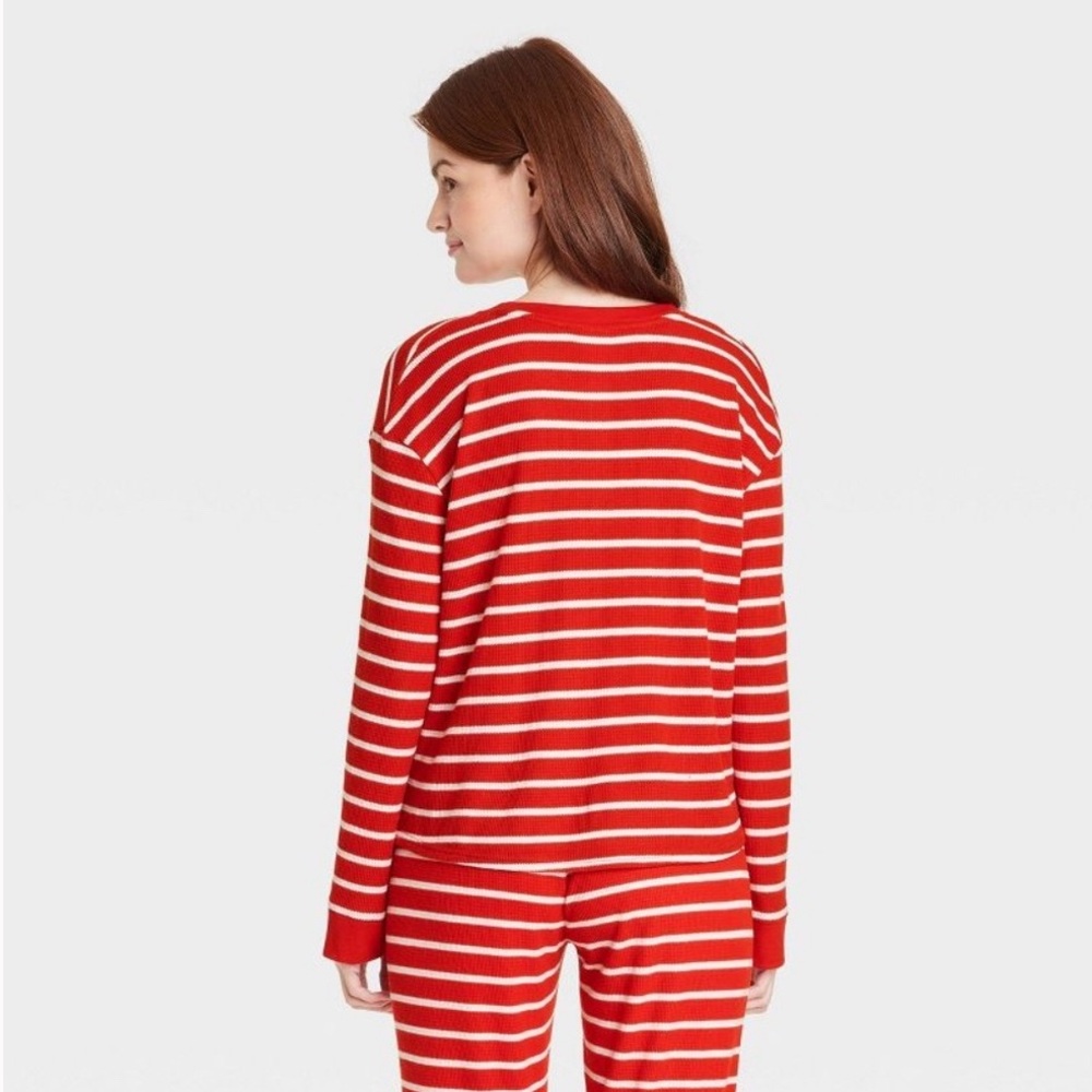 Stars Above Unisex Striped Waffle Thermal Family Pajama Top Red, M/L Set (2)